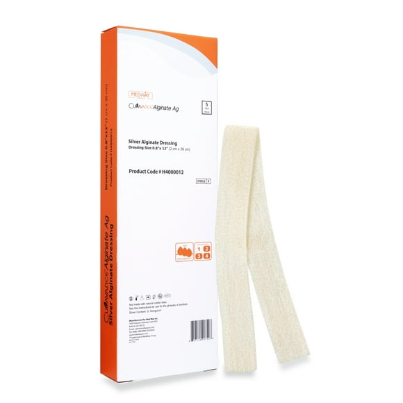 Silver Calcium Alginate Ag Sterile Highly Absorbent Antibacterial Dressing, 0.8"x12", 5 dressings/Box, MedHeal by MedvanceTM