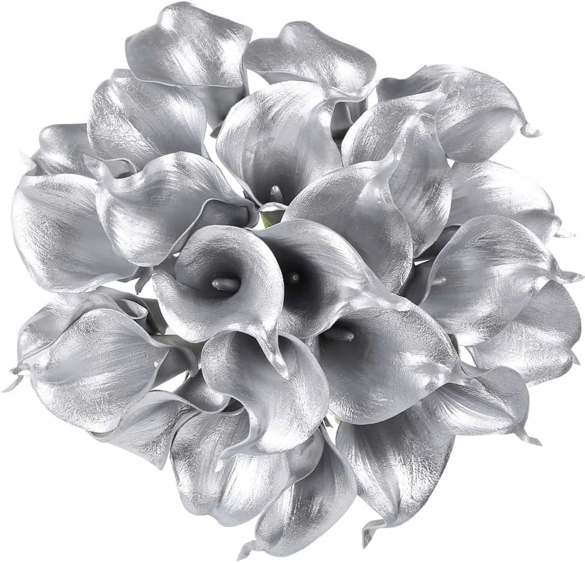 Silver Calla Lily Artificial Flowers, Silver Flowers for DIY Wedding Bouquets Centerpieces Bridal Shower Party Home Flower Arrangement Decorations (Silver)