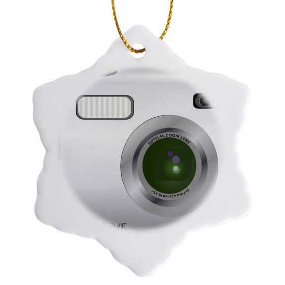 3drose, Silver Camera Square Design - Unique Novelty Gift for Photography Fans and Photographers, 3 inch Snowflake Porcelain Ornament