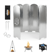 Campy Pro Silver Camping Stove Windscreen, Tall 8-Panel Foldable Wind Blocker with Stakes & Bag, 23.6" Portable Windshield for Outdoor Cooking