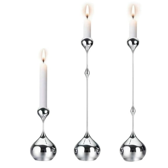 Silver Candle Holder, Metal Candlestick Romantic Art Table Decoration for Home Dining , Wedding Photography Props