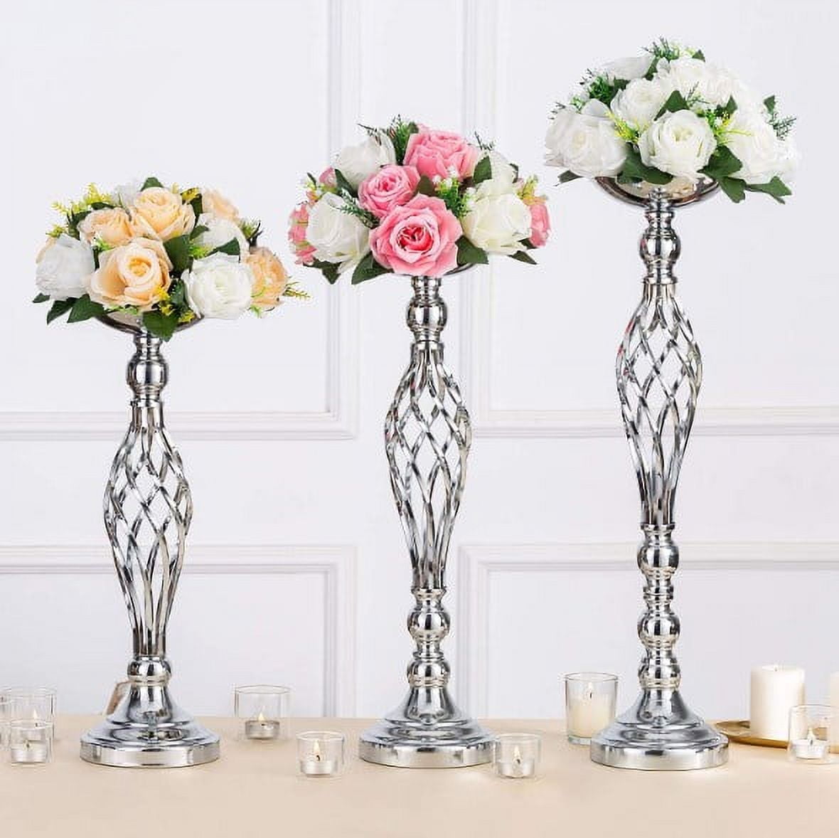 Silver Candlestick Holders , Silver Candle Holder Valentines Day Wedding Decorations & Centerpieces for Dining Room Table