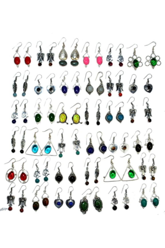 Silver Carats Silver Earrings for Women - 10 Pairs Drop Dangle Crystal Earrings - Natural Healing Gemstones Handmade Earrings Set for Women, Assorted Selection (5 Pairs)