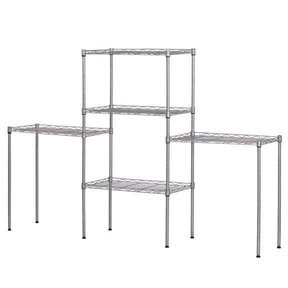 Silver Carbon Steel Storage Rack with Adjustable Shelves - 21.25"W x 11.42"D x 59.06"H - Versatile Metal Shelving Unit for Living Room, Bedroom, Garage Organization