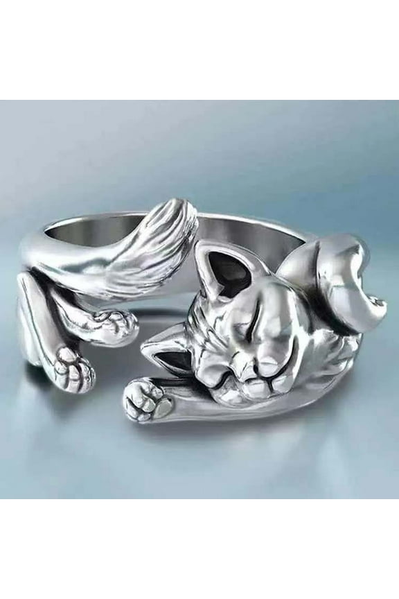 Silver Cat Animal Rings for Women 925 Sterling Silver Kitty Adjustment Rings Jewelry MotherS Day Gifts for Her Animal Jewelry Cat Ring For Women