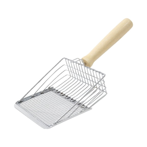 Silver Cat Litter Scoop Large with Wooden Handle, Fast Sifting Lifter Cat Litter Scooper, Easily Use and Cleaning (Silver)