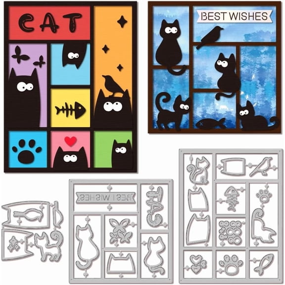 Silver Cat Window Frame Cutting Dies for DIY Scrapbooking Metal Fish Cut Dies Birds Die Cuts for Card Making Embossing