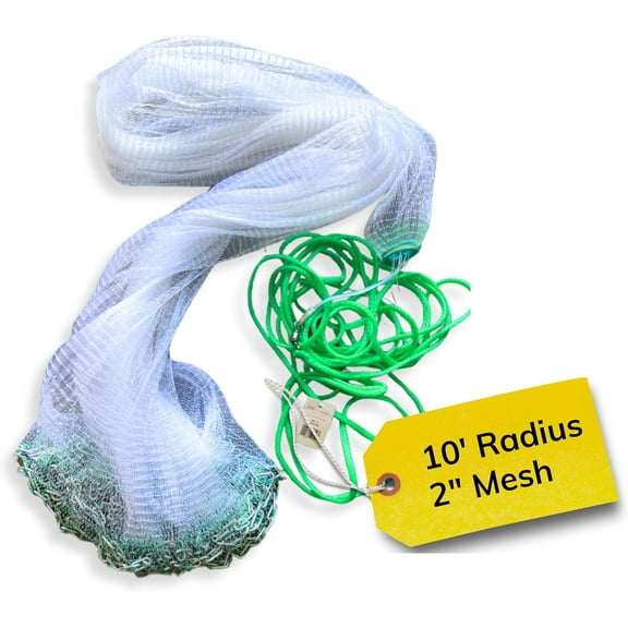 Silver Catch 10' Radius Cast Net Featuring 2.0" Mesh, True Six-Panel Design for Optimal Bait Capture, Durable and Reliable Tool