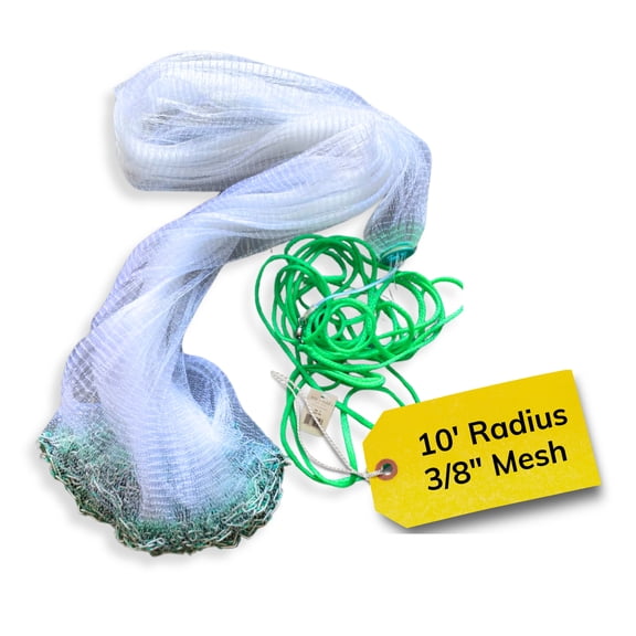 Silver Catch 10' Radius Cast Net Featuring 3/8" Mesh, True Six-Panel Design for Optimal Bait Capture, Durable and Reliable Tool