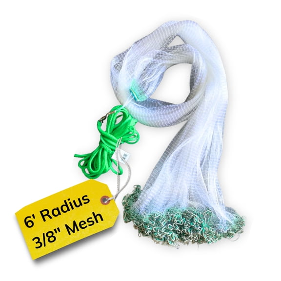 Silver Catch 6 Ft Cast Net with 3/8" Chain Bottom, 4 x 6 Inches