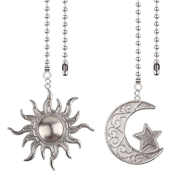 Sinvic 2 Pcs 12 Inch Silvery Ceiling Fan Pull Chain Extension With Decorative Ornament Bohemia Totem Pendant For Fan and Light