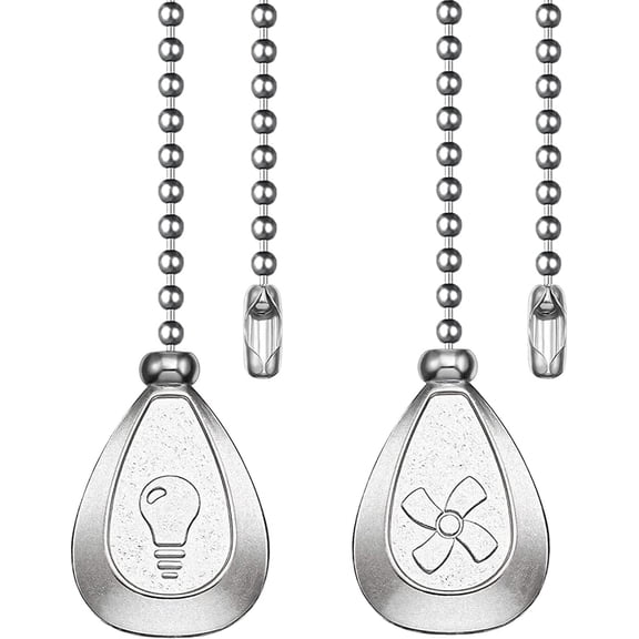 Sinvic 2Pcs 12 Inch Silvery Ceiling Fan Pull Chain Extension with Decorative Pendant for Fan and Light