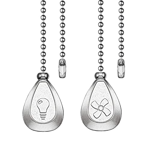 Silver Ceiling Fan Pull Chain,2Pcs 12 Inches Decorative Fan Pull Chain Ornaments Extension,3mm Diameter Beaded Ball Fan Pull Chain Extender with Connector (Silver)