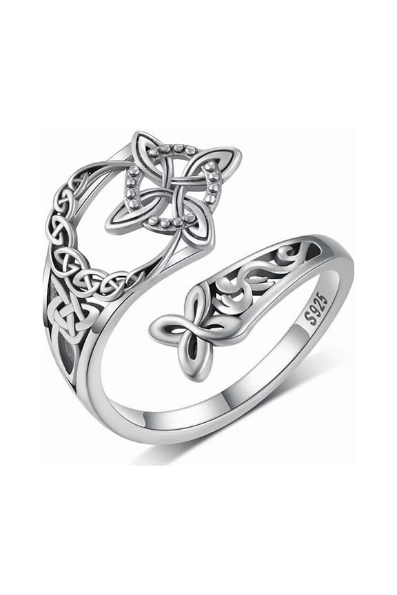 Silver Celtic Knot Open Ring for Women, Witches Knot Adjustable Finger Band, Irish Style Jewelry for Daily Wear, Gift or Promise Ring