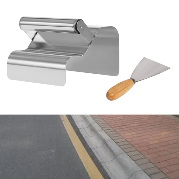Silver Cement Model Making Tool with Handle and Putty Knife, Landscape Curb Trowel, Concrete Curbing Trowel, suitable for road and ground paving in gardens, lawns, patios, floors