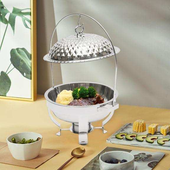 Silver Chafing Dish Buffet Set Silver,4.5L Round Stainless Steel Chafer, Buffet Servers and Warmers Set Warming Tray for Wedding, Parties, Banquet, Events