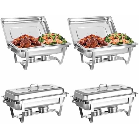 Silver Chafing Dishes - 8QT 4 Pack Chafing Dish Set w/Half Size Food Pan, Thickened Stainless Steel Chafers and Buffet Warmers for Weddings, Events, Banquet$$Home Decor, Kitchen, & Other
