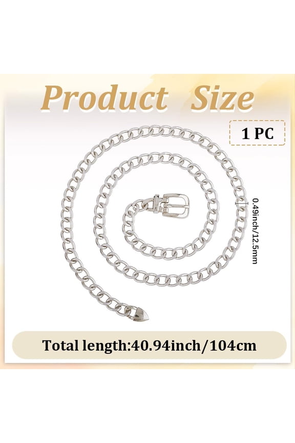 Silver Chain Belt Metal Aluminum Adjustable Women Waist Chain Western Body Waist Link Thin Belts Cuban Chains with Alloy Buckle for Dresses Jeans Jewelry Women Accessories