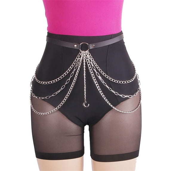 Silver Chain Black Color Hip-hop for Women and Girls Black Leather Chain Belt Skirt Strap Waist Thigh Harness Party Accessories Layered Waist Chain STYLE 6