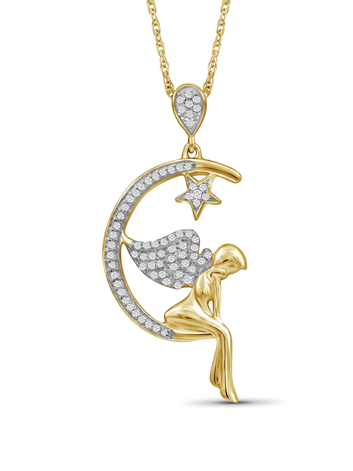 Silver Chain Necklace for Women – 14K Gold Plated Silver Angel Necklace with Sparkling Genuine 0.20 CTW White Diamonds – Chic, Stunning Silver Statement Necklace Gifts by JewelersClub