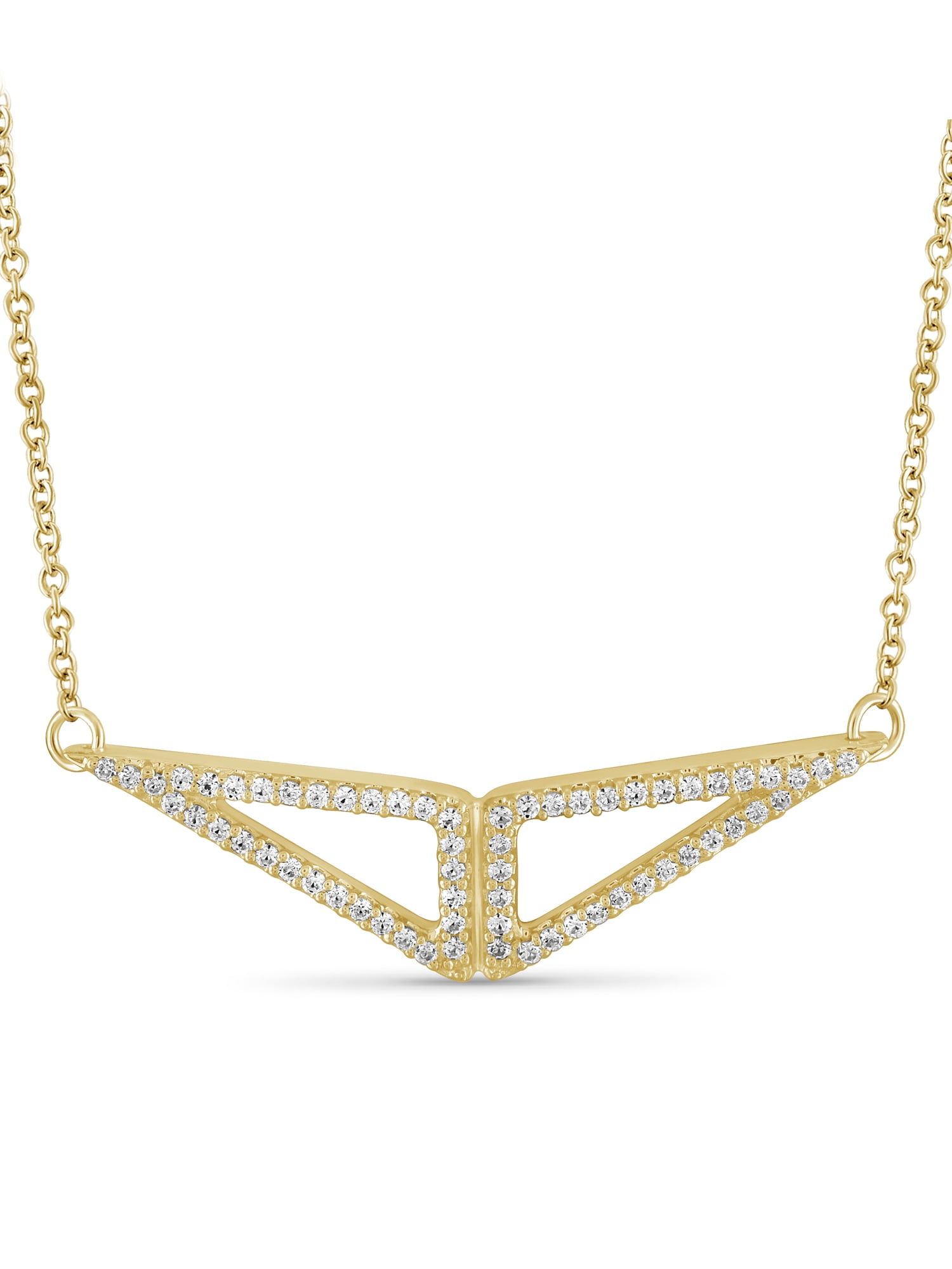 Silver Chain Necklace for Women – 14K Gold Plated Silver Geometric Necklace with Sparkling Genuine 0.20 CTW White Diamonds – Chic, Stunning Silver Statement Necklace Gifts by JewelersClub