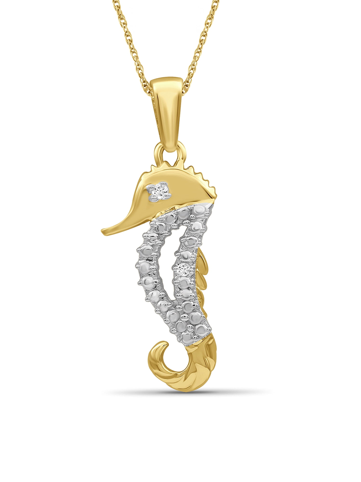 Silver Chain Necklace for Women – 14K Gold Plated Silver Seahorse Necklace with Sparkling Genuine Accent White Diamonds – Chic, Stunning Silver Statement Necklace Gifts by JewelersClub