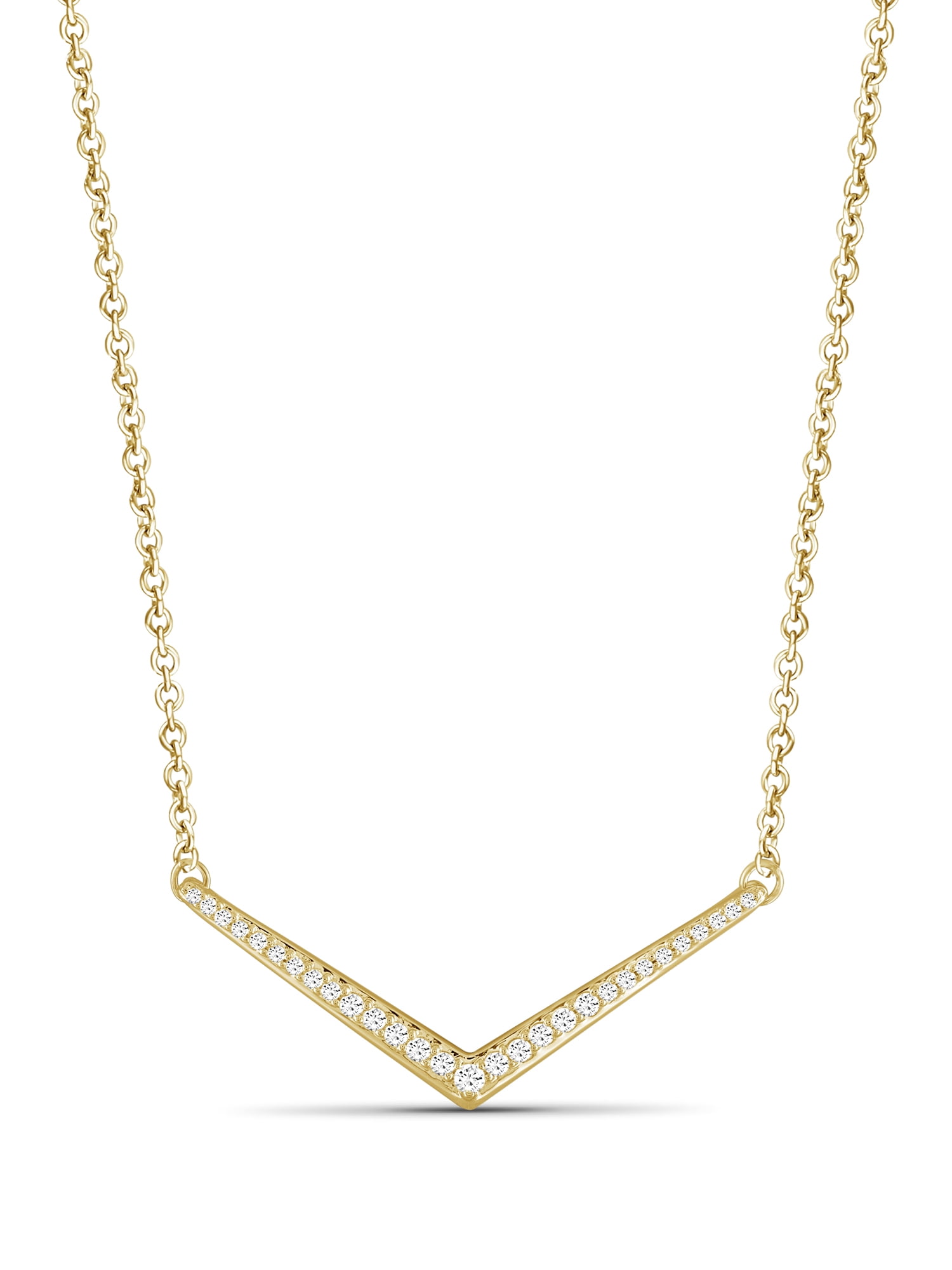 Silver Chain Necklace for Women – 14K Gold Plated Silver V Shape Necklace with Sparkling Genuine 0.25 CTW White Diamonds – Chic, Stunning Silver Statement Necklace Gifts by JewelersClub