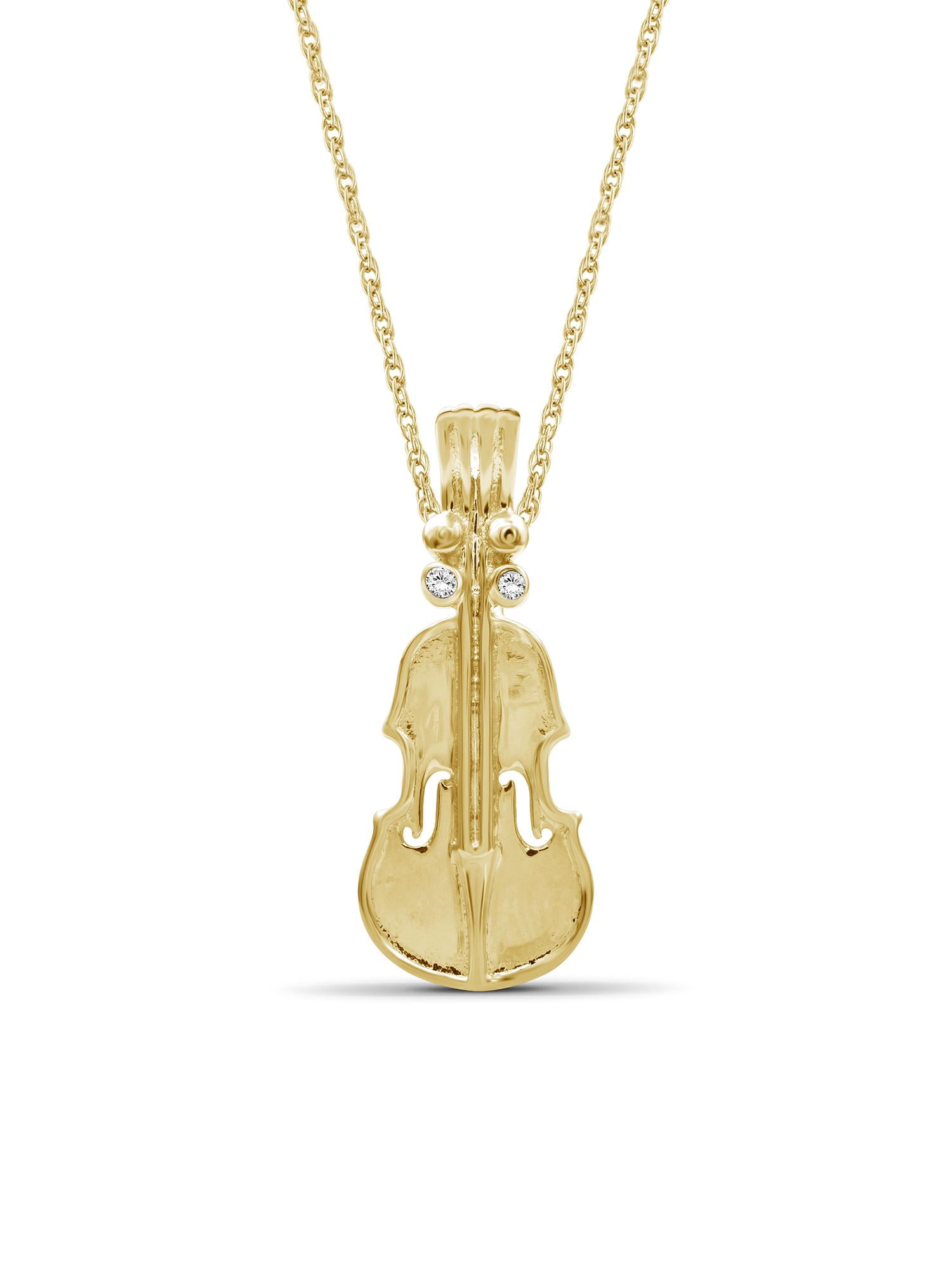 Silver Chain Necklace for Women – 14K Gold Plated Silver Violin Necklace with Sparkling Genuine Accent White Diamonds – Chic, Stunning Silver Statement Necklace Gifts by JewelersClub