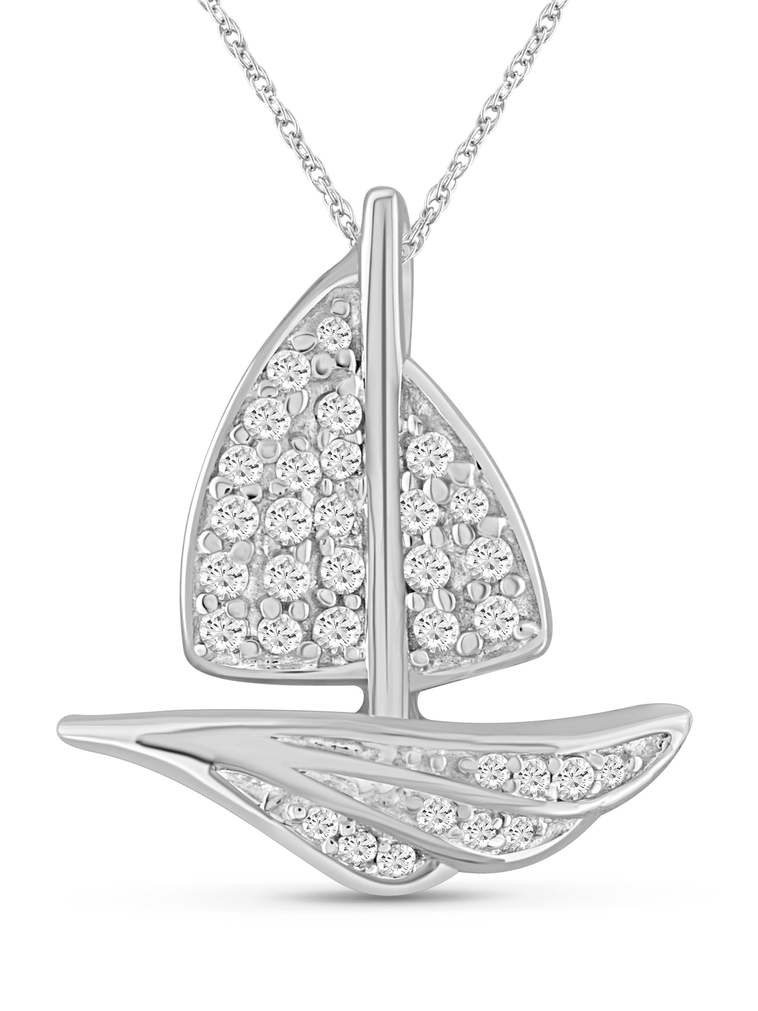 Silver Chain Necklace for Women – .925 Sterling Silver SailBoat Necklace with Sparkling Genuine 0.20 CTW White Diamonds – Chic, Sterling Silver Statement Necklace Gifts by JewelersClub