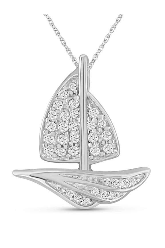 Silver Chain Necklace for Women .925 Sterling Silver SailBoat Necklace with Sparkling Genuine 0.20 CTW White Diamonds Chic, Sterling Silver Statement Necklace Gifts by JewelersClub