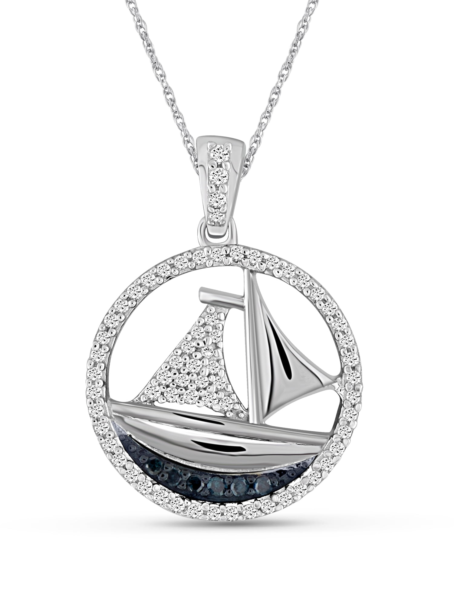 JewelersClub .925 Sterling Silver SailBoat Necklace with Sparkling Genuine 0.25 CTW Blue & White Diamonds Chic for Women