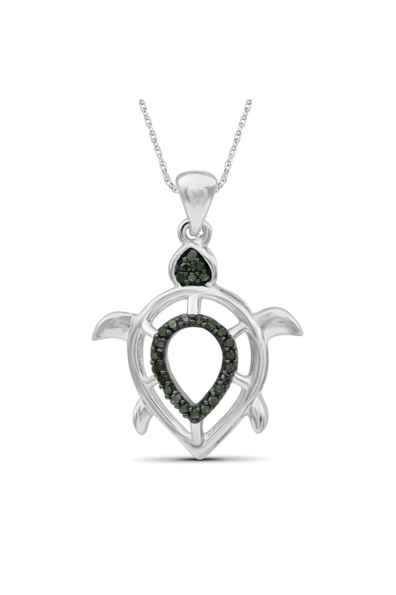 Silver Chain Necklace for Women  .925 Sterling Silver Turtle Necklace with Sparkling Genuine Accent Green Diamonds  Chic, Sterling Silver Statement Necklace Gifts by JewelersClub