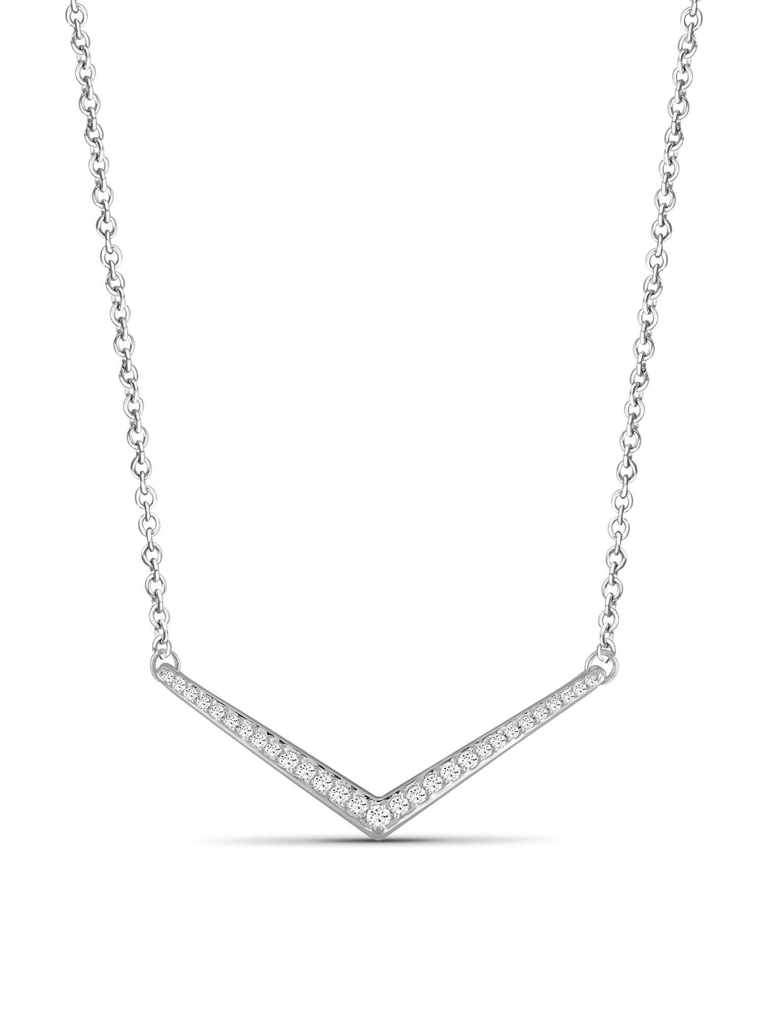 Silver Chain Necklace for Women – .925 Sterling Silver V Shape Necklace with Sparkling Genuine 0.25 CTW White Diamonds – Chic, Sterling Silver Statement Necklace Gifts by JewelersClub