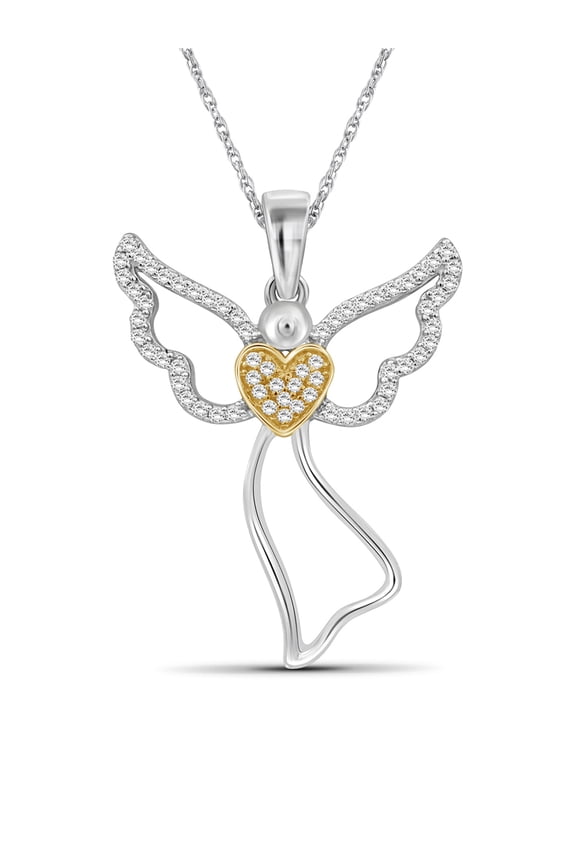 Silver Chain Necklace for Women .925 Two Tone Sterling Silver Angel Necklace with Sparkling Genuine 0.15 CTW White Diamonds Chic, Stunning Silver Statement Necklace Gifts by JewelersClub