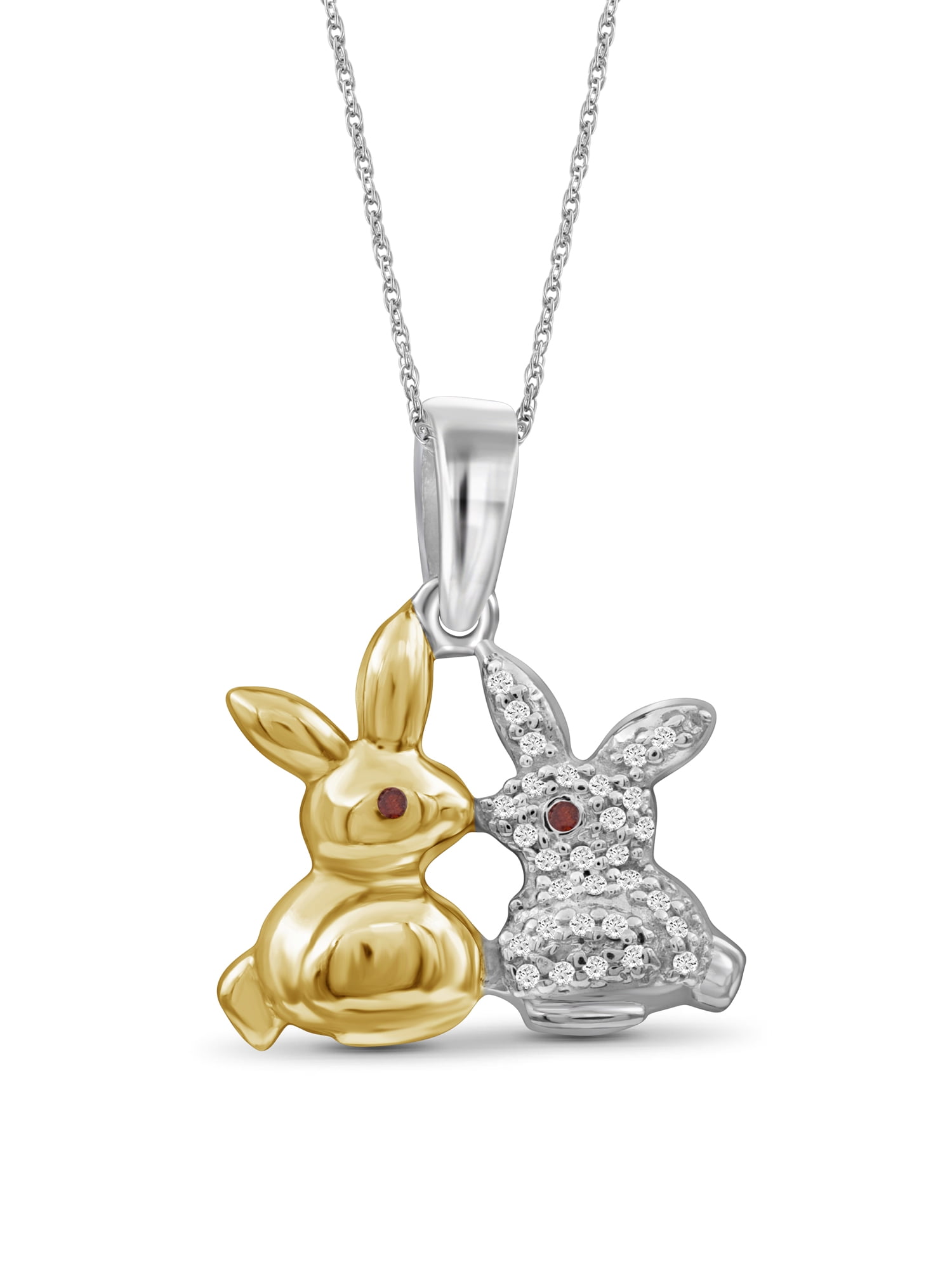 Silver Chain Necklace for Women – .925 Two Tone Sterling Silver Bunny Necklace with Sparkling Genuine Accent Red & White Diamonds – Chic, Stunning Silver Statement Necklace Gifts by JewelersClub