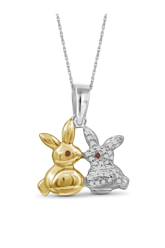 Silver Chain Necklace for Women  .925 Two Tone Sterling Silver Bunny Necklace with Sparkling Genuine Accent Red & White Diamonds  Chic, Stunning Silver Statement Necklace Gifts by JewelersClub