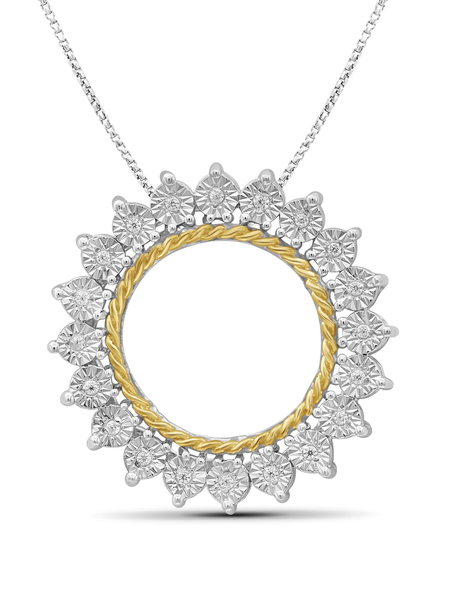 Silver Chain Necklace for Women – .925 Two Tone Sterling Silver Circle Necklace with Sparkling Genuine Accent White Diamonds – Chic, Stunning Silver Statement Necklace Gifts by JewelersClub