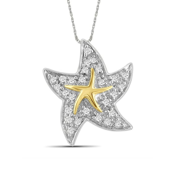 Silver Chain Necklace for Women – .925 Two Tone Sterling Silver Starfish Necklace with Sparkling Genuine Accent White Diamonds – Chic, Stunning Silver Statement Necklace Gifts by JewelersClub