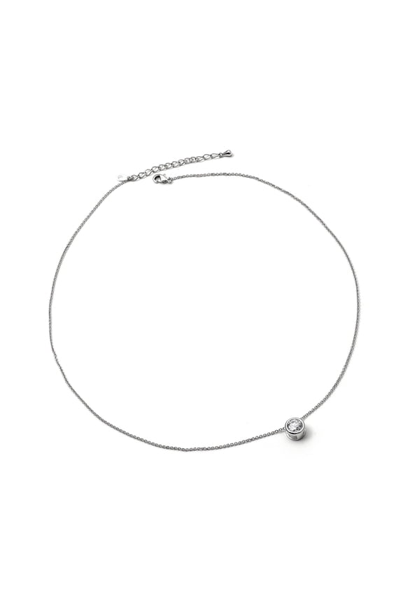 Silver Chain with a Crystal Stone 7mm Circle Necklace