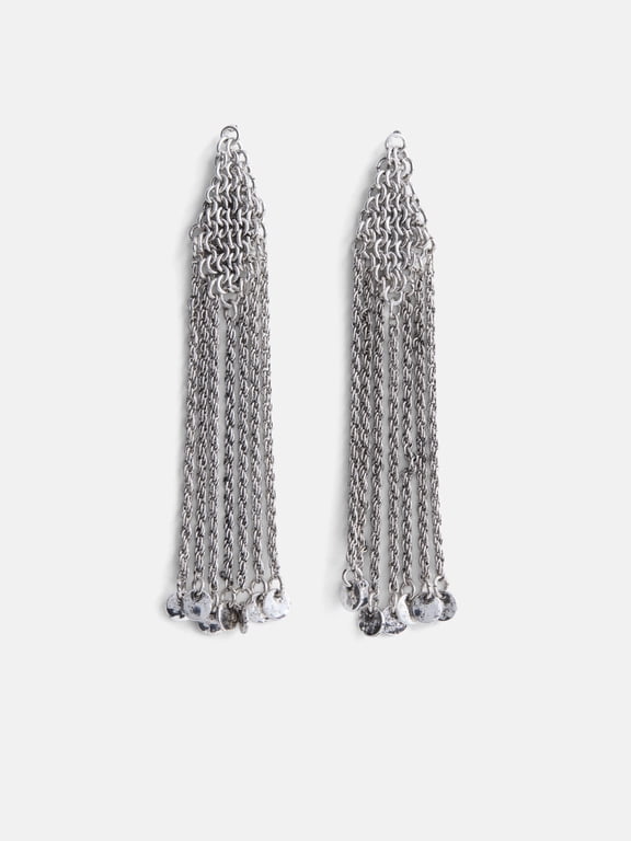 Chainmail Fringe Earrings, Silver-Tone