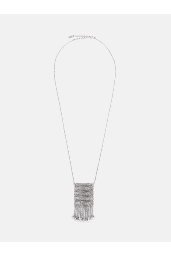 Chainmail Long Necklace, Silver-Tone