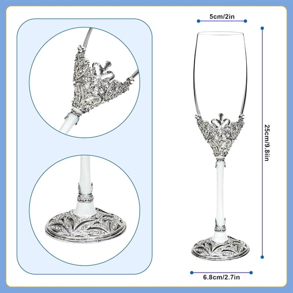 Silver Champagne Flutes - Wedding Toasting Glasses for His and Hers, Engagement Celebrations, Bridal Shower and Registry Idea, Gifts for Bride and Groom Gifts,7oz (Silver)