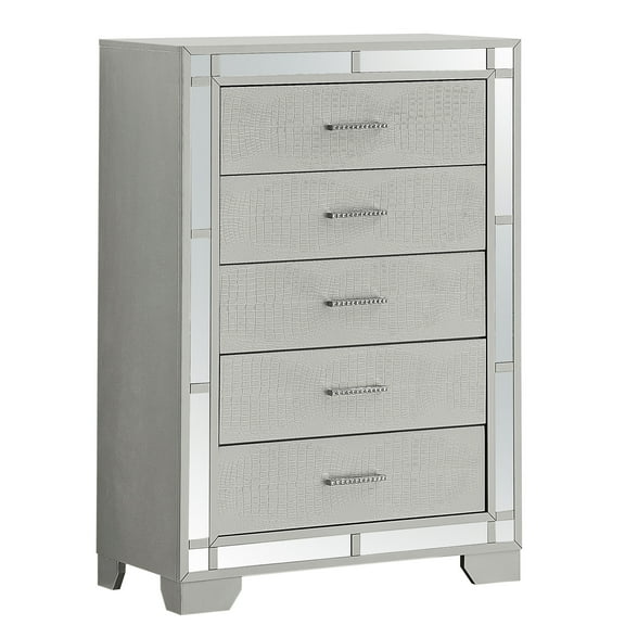 Silver Champagne G6600 Furniture: Contemporary And Fashionable With Textured Finish On Dovetailed Drawers, Mirror Accents Faux Handles G6600: Furniture Front Pre Attached