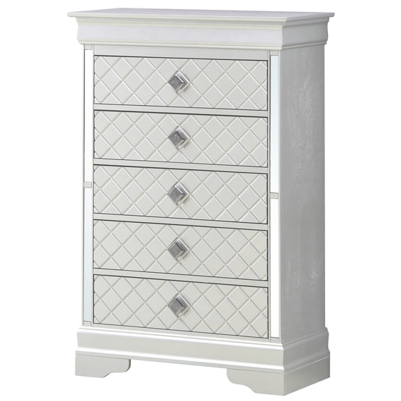 Silver Champagne G6700 Chest With Textured Surfaces For Depth And Style - Decorative Faux Crystals, Drawer , Stable Metal Guides