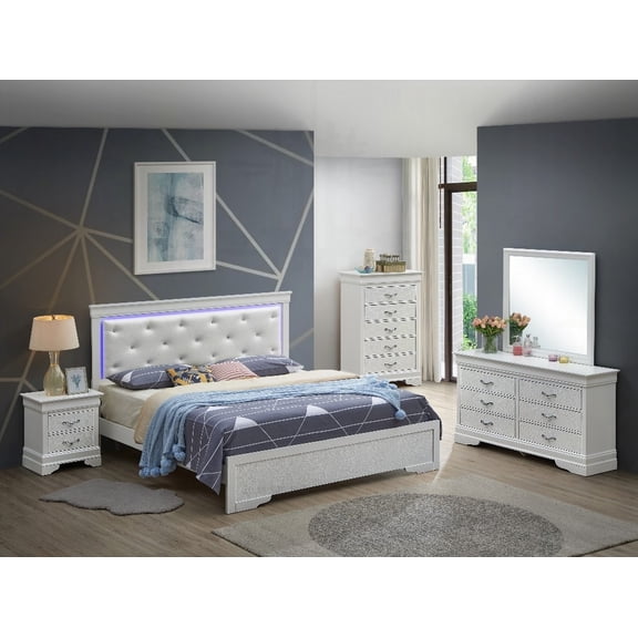 Modern Elegant Silver Champagne King Bed Measuring 53"H x 79"W x 85"D and Quick Assembly