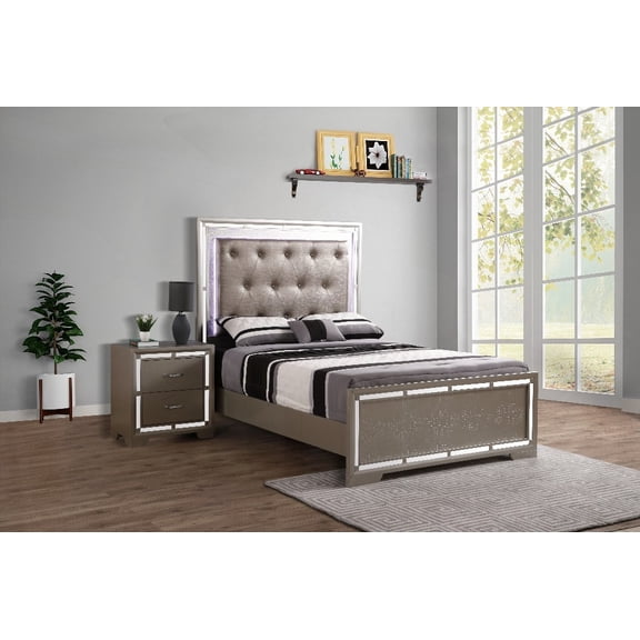 Silver Champagne Queen Bed Alana G6800A-QB (3 Boxes) - Fits Well in Any Room