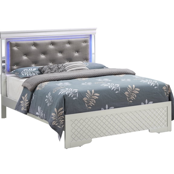 Silver Champagne Transitional King Bed - To Support All Mattresses, Enhances Room With Under Storage Area Elegant In Glowing Frame Works Any Mattress Size, Offered