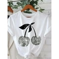thumbnail image 1 of Silver Cherry Graphic Print T-Shirt Short Sleeve Crew Neck Casual Top for Summer & Spring Women' S Clothing, 1 of 8