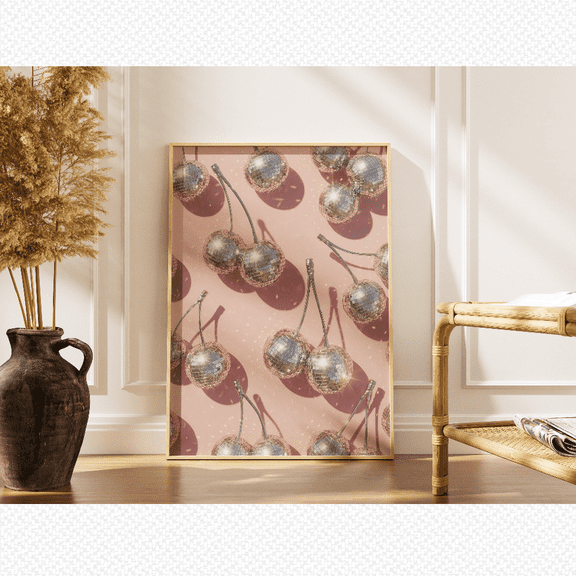 Silver Cherry Retro Kitchen Poster Prints, Poster Only