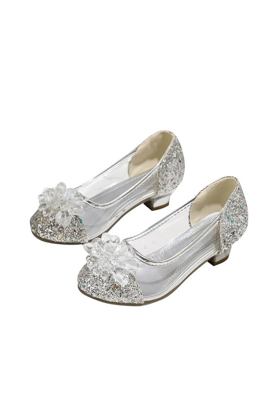 Silver Chic Princess Leather Shoes With Transparent Crystal And Elegant High Heels For Performance And Casual Use